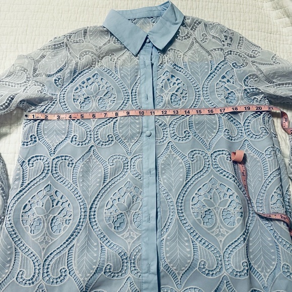 Commense Light Blue Lace Long Sleeve Dress 2 in 1 sheer lace mini dress Large - Picture 6 of 6